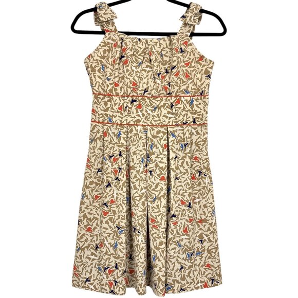 Teeze Me Fit & Flare Sleeveless Dress Juniors Size 7 Beige Whimsical Bird Print - Picture 1 of 16